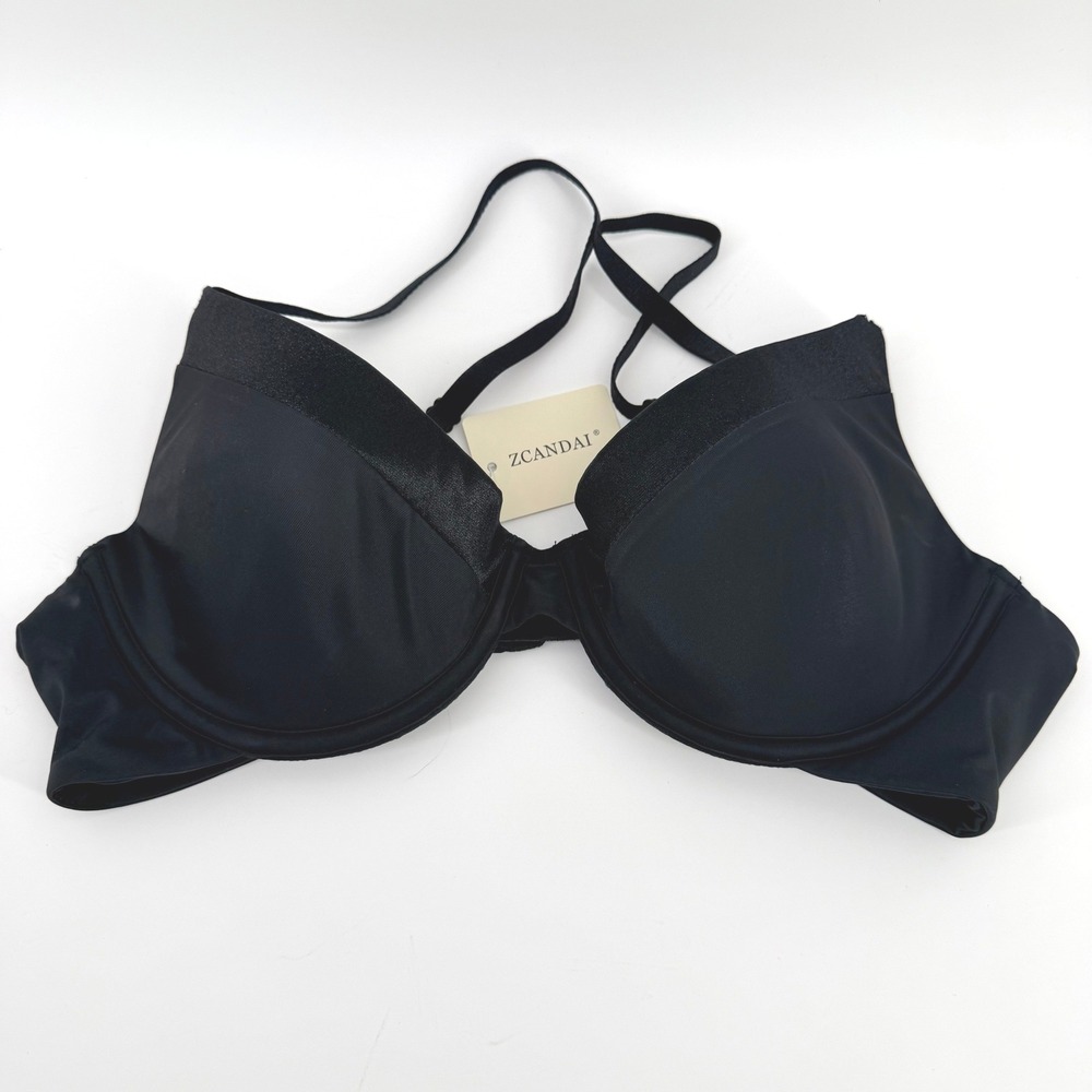 Zcandai Black Padded Underwire Bra Shimmer Trim 38B New